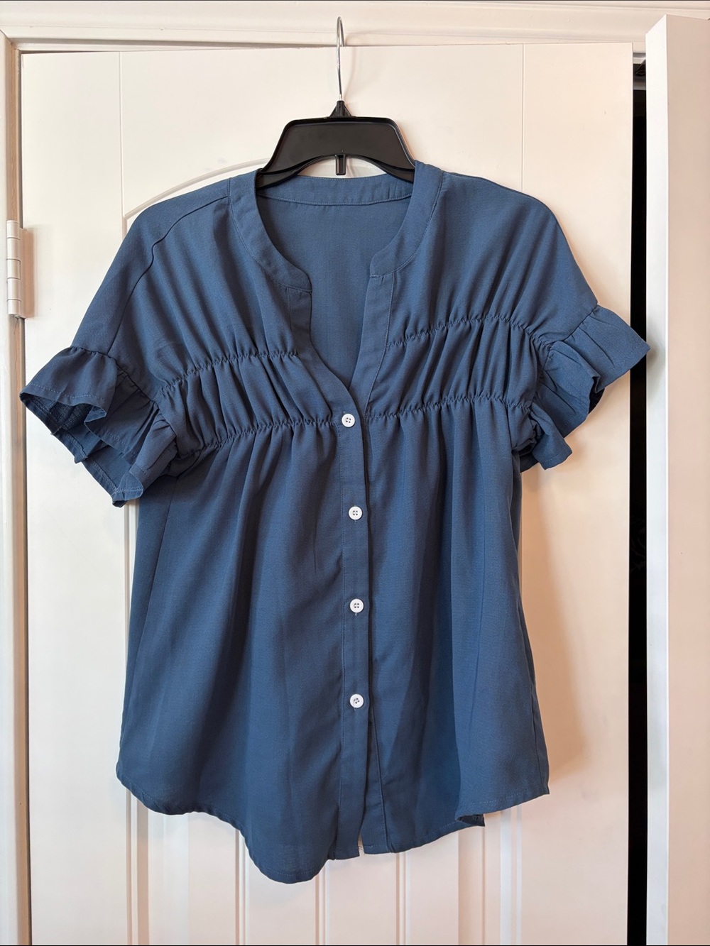 SHEIN Blue Ruffle Sleeve Button-Down Top